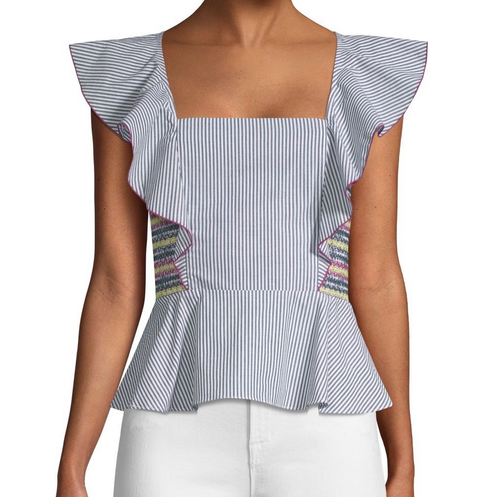 Parker Solange Striped Peplum Top Sz Large